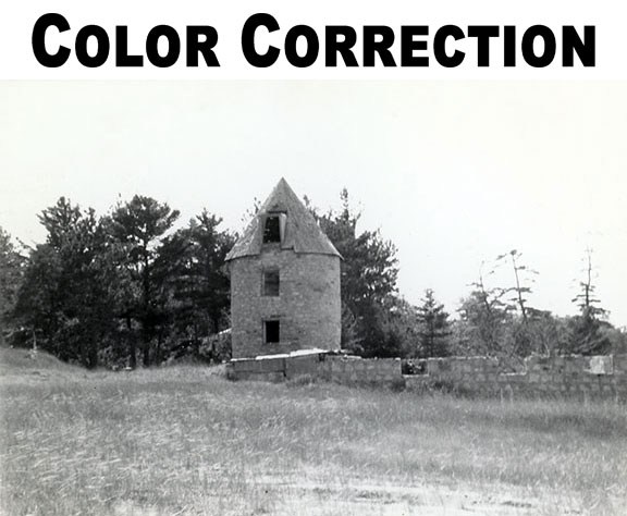 The same black and white photo with color correction.