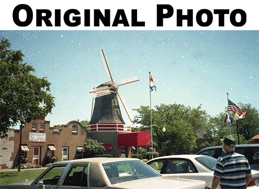 GIF Animation showing an Original Color Photo with defects and the same Color Photo with Digital ICE dust and scratch correction applied.